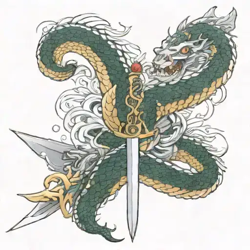 Cracked Sword With A Full Snake And Crown