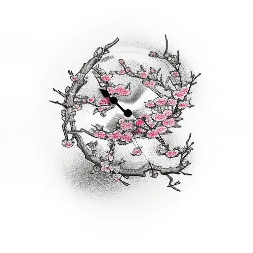 Cherry Blossoms And Clock