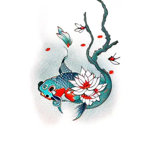 Koi Fish And Cherry Blossom Trees