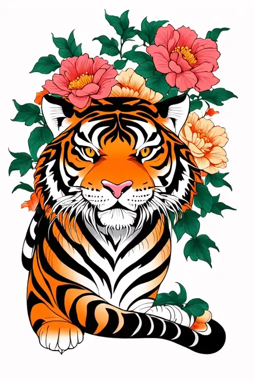 Tiger And Flowers