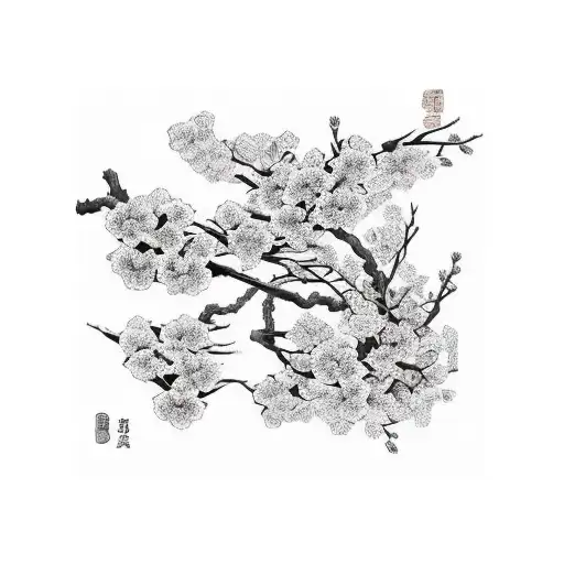 Flowers On Branch Black And White