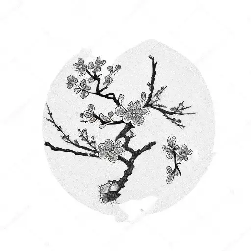 Cherry Blossom Branch Black And White