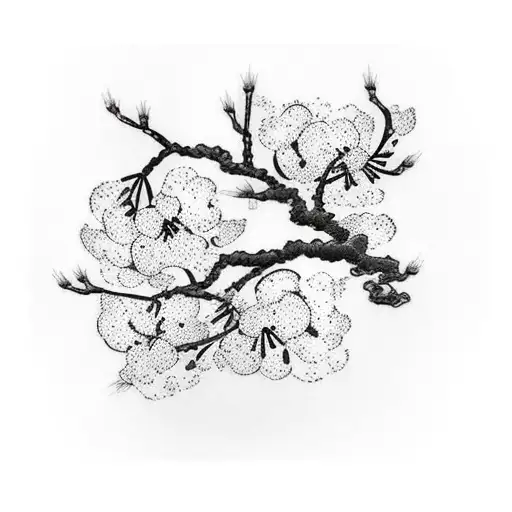 Cherry Blossom Branch Black And White Small
