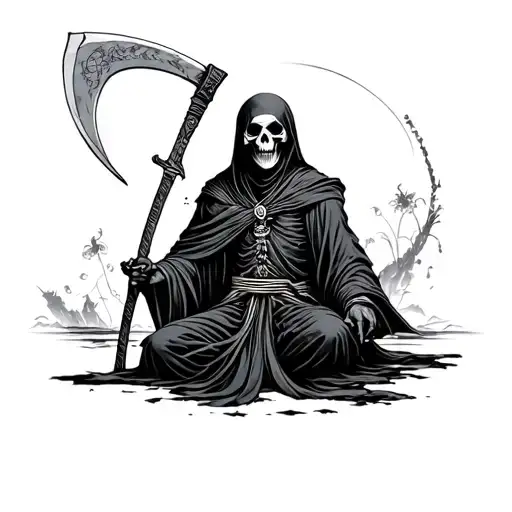 Full Body The Grim Reaper With Scythe And Knife