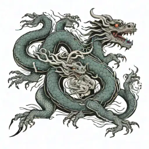 1 Chinese Dragon And 3 Rats And 1 Rabbit All Together