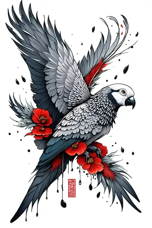 African Gray Feathers Falling Down An Arm