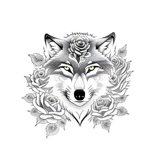 Wolf With Roses Calligraphy