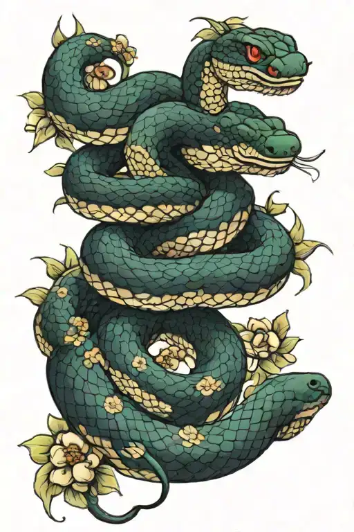 Irezume Snake Slithering Through Flowers Intertwined