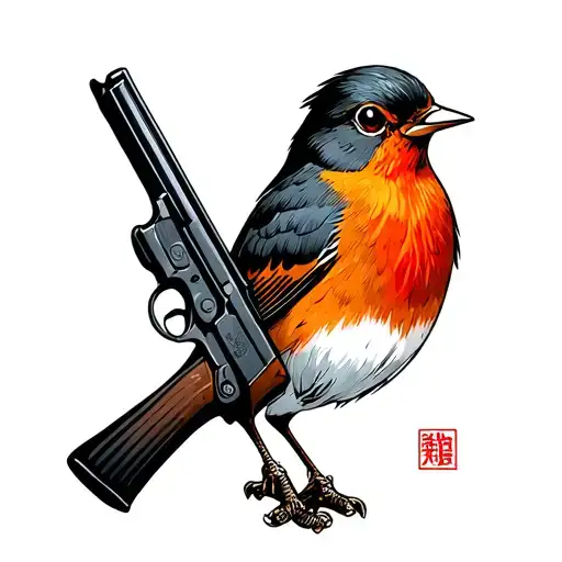 A Robin Holding A Gun