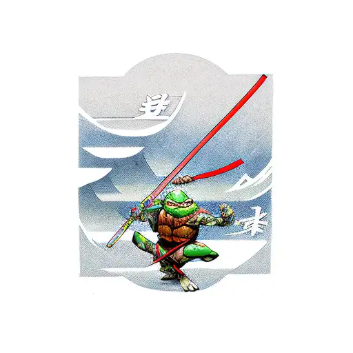 Katana With The Teenage Mutant Ninja Turtles Colors On The Handle