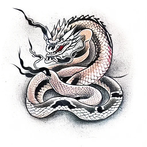 Snake Fighting Dragon Looking Front