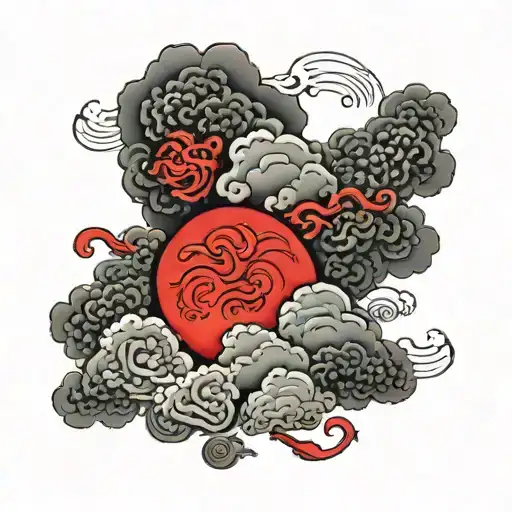 Chinese Clouds With Red Sun