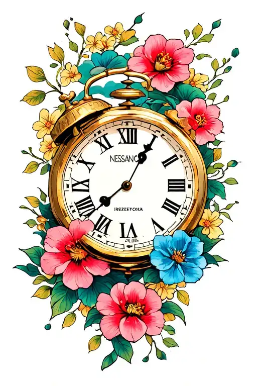 Clock With Flowers And Date Of Nessance