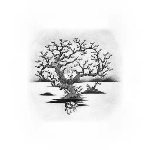 Tree Of Life Going Into A Pond