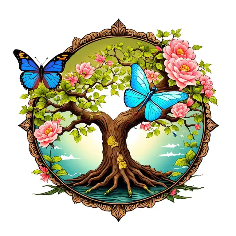 Tree Of Life With Butterfly Dragonfly And Fairy