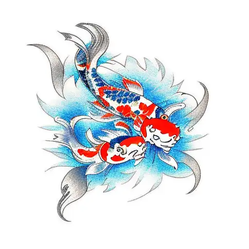 Koi Fish And Flowers