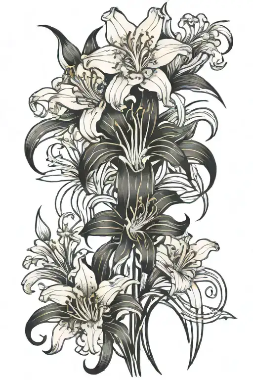 Lycoris Flower And Abstract Lines Of Different Thickness