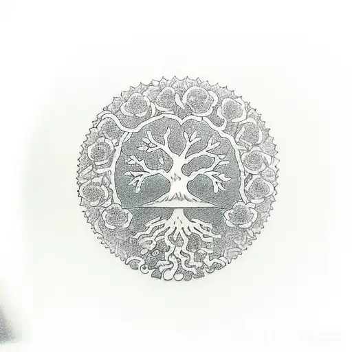 Tree Of Life With Roses And A Heart In The Middle