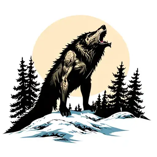 Werewolf In Forest Howling At Moon