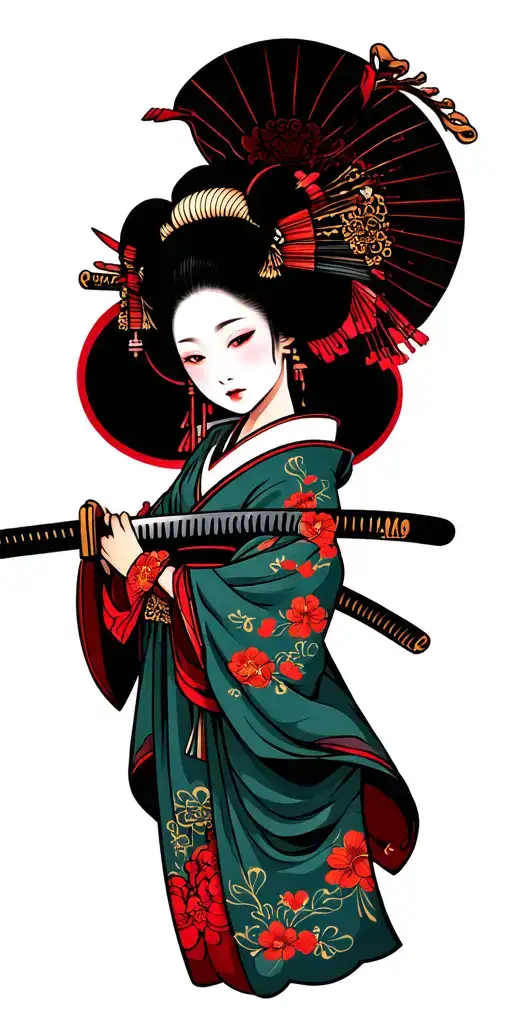 Geisha Holding A Katana