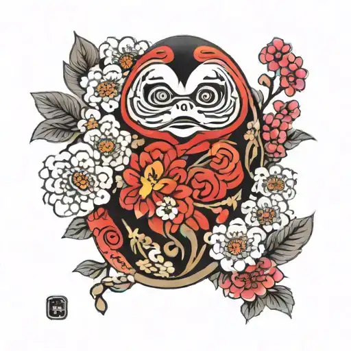 Daruma Doll With Flowers On The Background