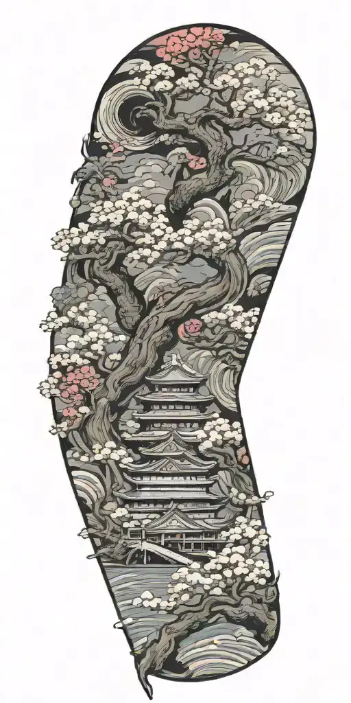 Inoogi With Cherry Blossoms And Clouds Surrounding