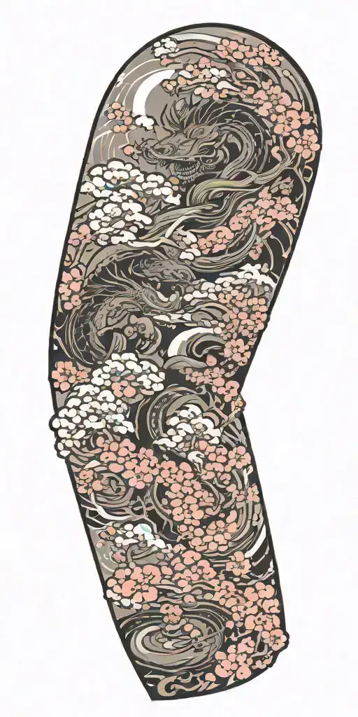 Imoogi With Cherry Blossoms And Clouds Surrounding