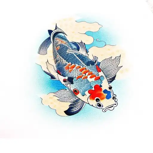 Koi Fish With Sunflowers