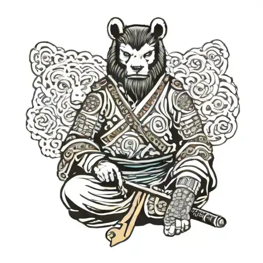Samurai Warrior Holding A Head Of Bear