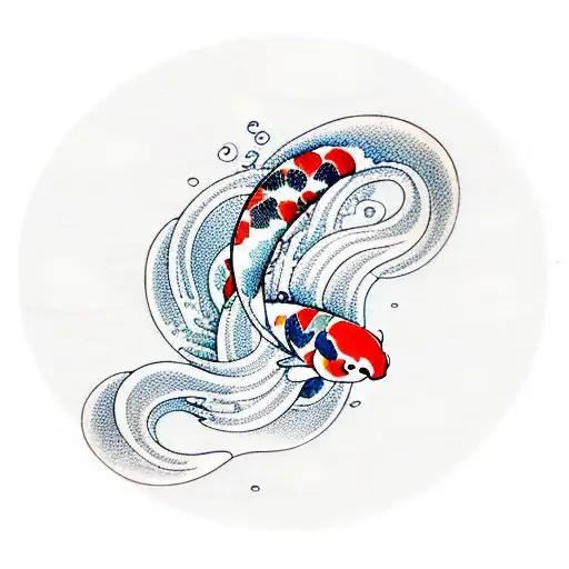 Waves That Use Negative Space With A Koi As The Focus Piece