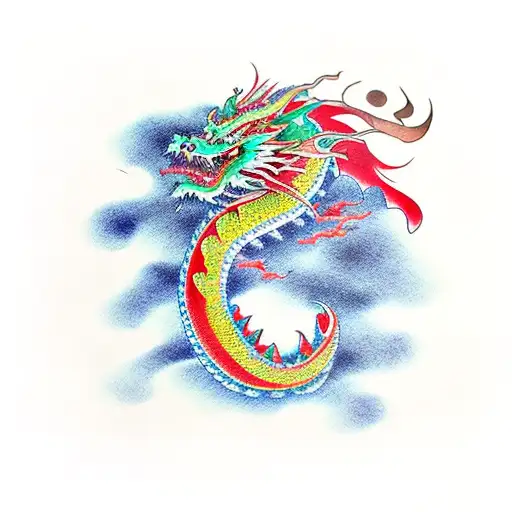 Japanese Stily Dragon In Colore