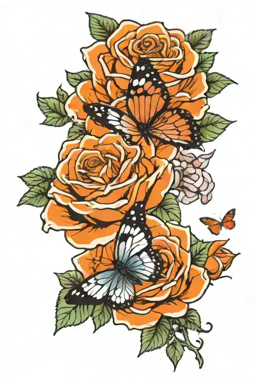 One Rose Orange With One Butterfly