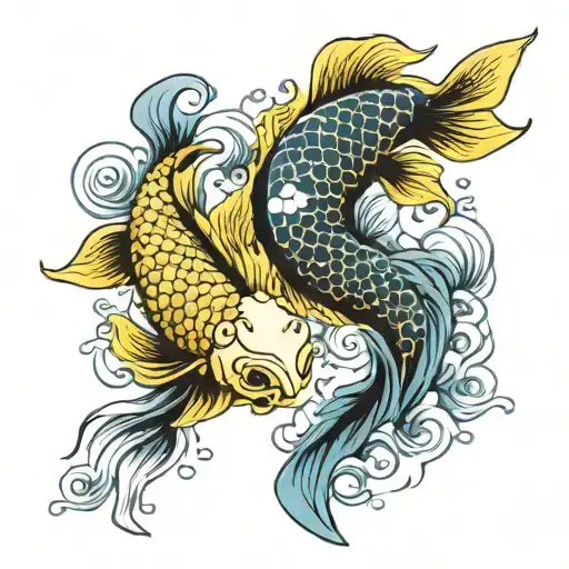 Yellow And Blue Koi Fish Yin Yang