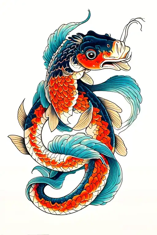 Japanese Coy Fish And Snake