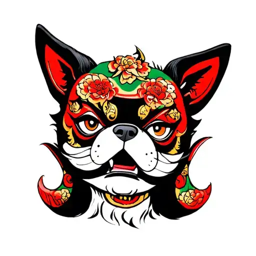 Dog In Style Of An Oni Mask