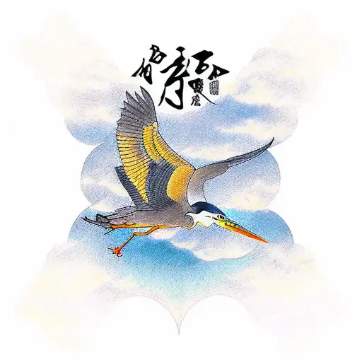 Heron Fliying With Sun In The Back