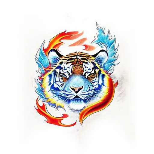 Tiger With Fire And Water Background