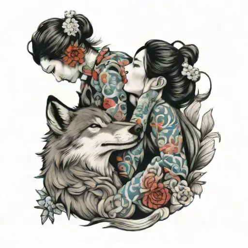 Woman Kissing Wolf