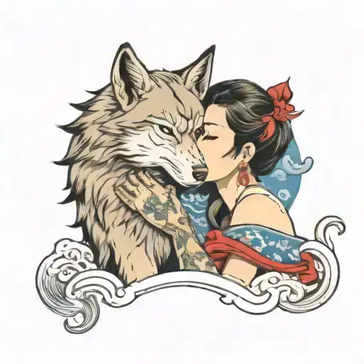 Woman Kissing Wolf On The Mouth