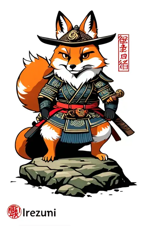 Anthropomorphic Samurai Fox On Rock
