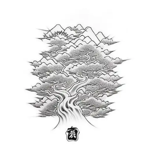 Samurai Japan Rising Sun Sakura Tree Shoulder Tatoo