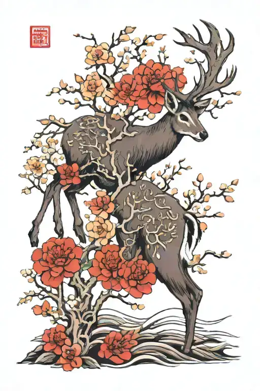 Deer And Blommom Tree