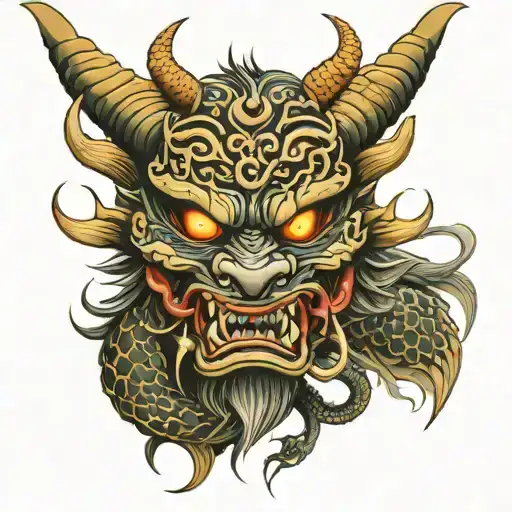 Oni Mask Dragon Intertwined