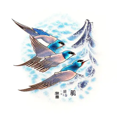 Swallows Flying Above An Aquarius Waterfall