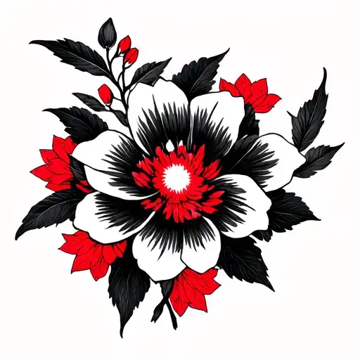 Black Flower With Red Accents And Highlights