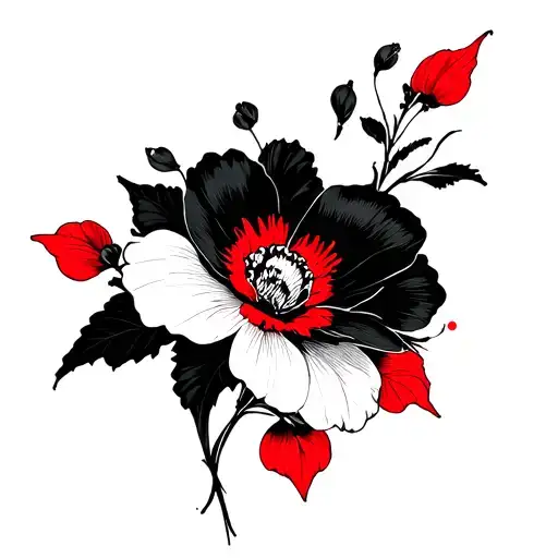 Black Flower With Red Accents And Highlights