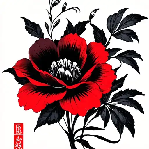 Black Flower With Red Accents And Highlights