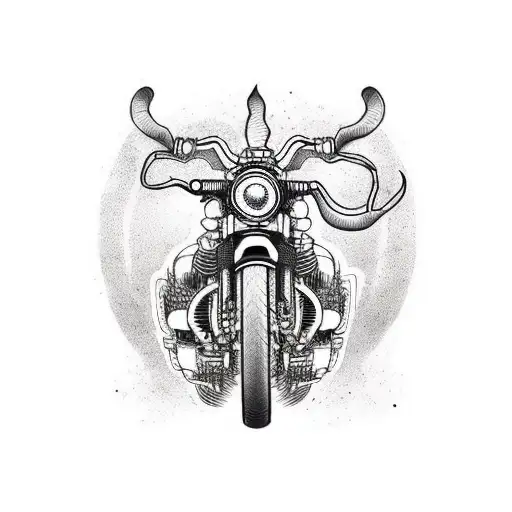 Cafe Racer Motorbike With Ram Skull Rider