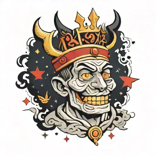 Bill Cipher With Red Horns And A Crown On His Head