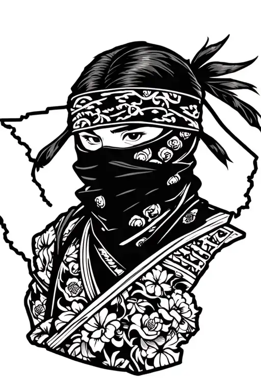 Ninja With Bandanna Mask With State Of Georgia Outline In The Background